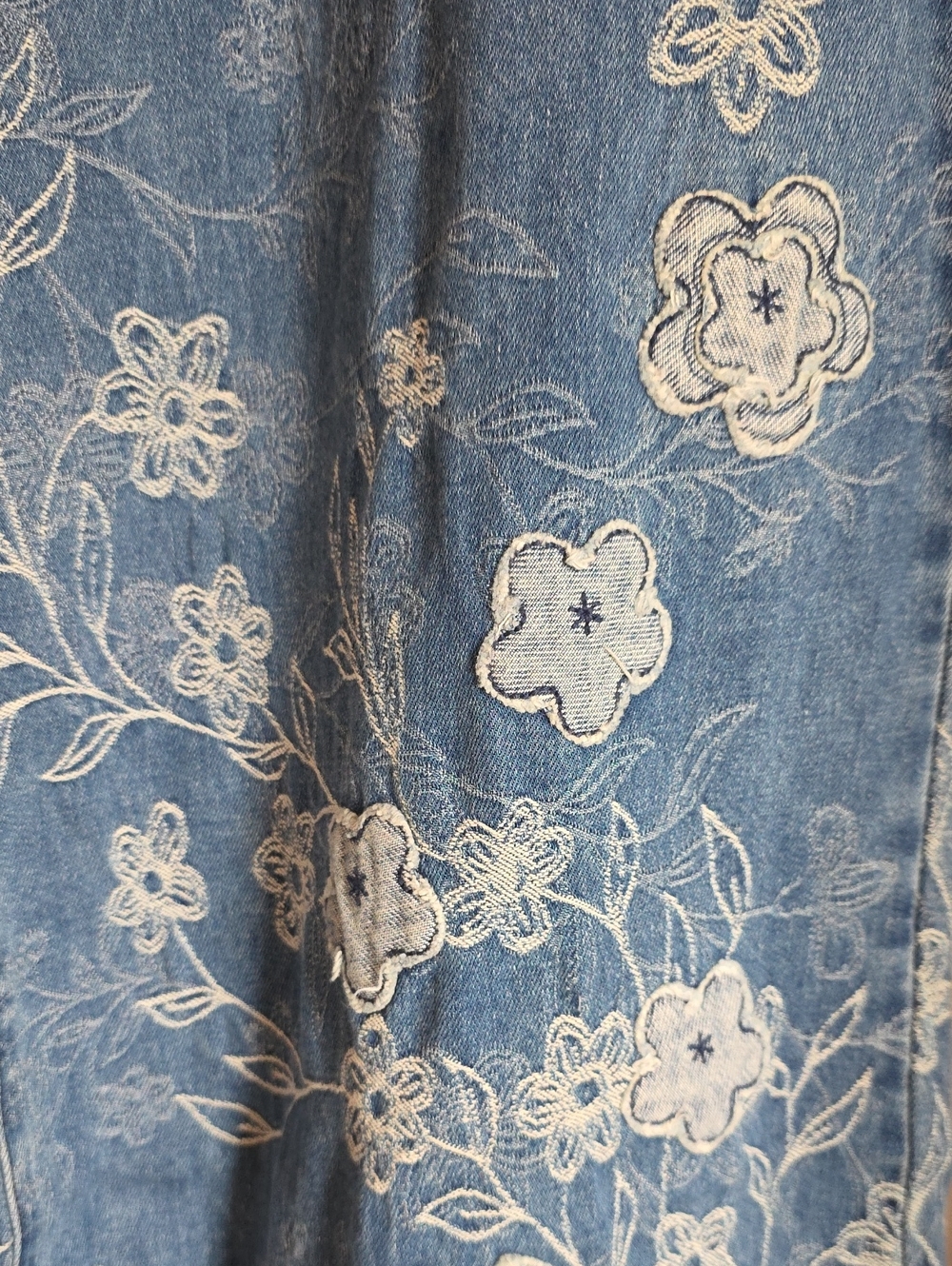 NWOT Oli & Hali XL Blue Floral Bloom Wide-Leg Embroidered Denim Jeans - Picture 6 of 12
